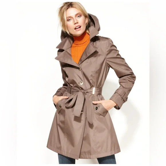 Calvin klein hooded belted trench coat on sale